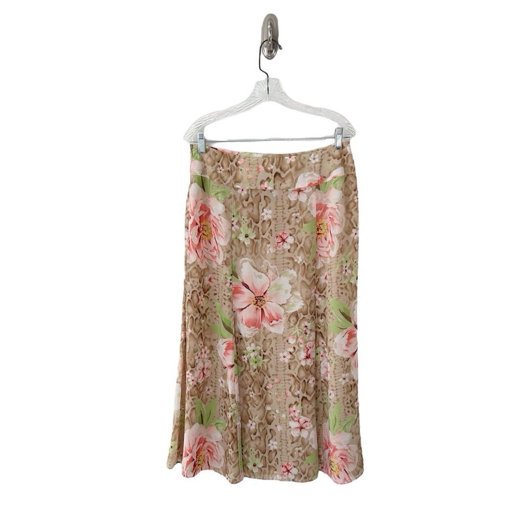 Studio by Liz Claiborne Women’s Beige Pink Abstract Floral Midi Skirt Size 8 - Picture 2 of 9